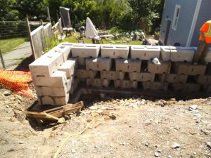 back side view - retaining wall install